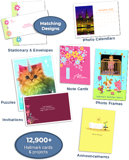 Stationary & Envelopes, Photo Frames, Note Cards, Puzzles, Invitations, Announcements, Photo Calendars, 19,000+ Hallmark Cards & Projects